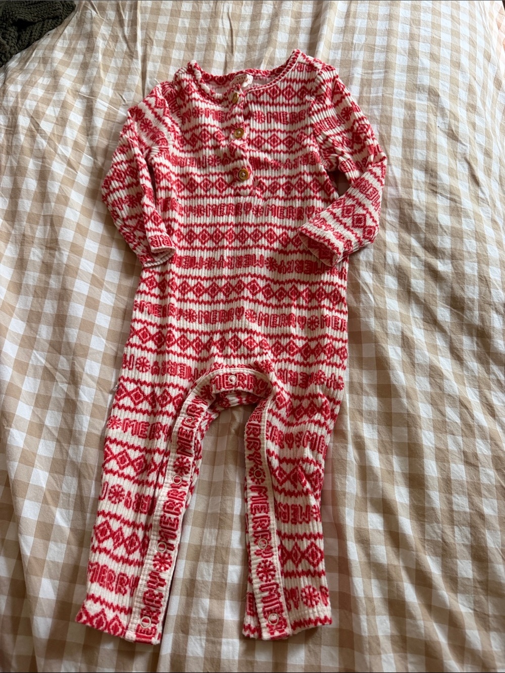 Cat & Jack Red and White Merry Christmas Fair Isle One-Piece 6-9 Months